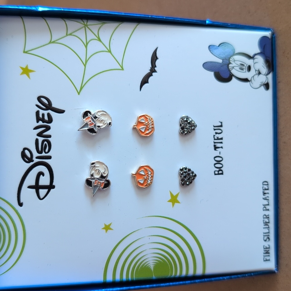 Disney Fine Silver Plated Silver and Orange Mickey & Minnie Halloween Earrings
